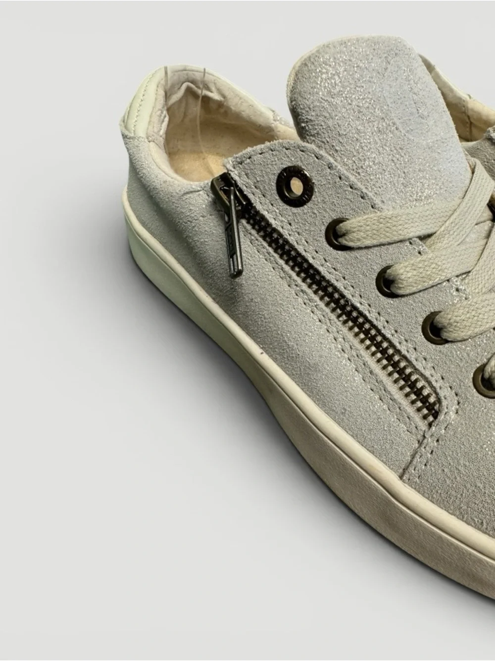 Revitalign - Wrigley Orthotic Suede easy-on side zipper Sneaker - Oatmeal Sz 9D